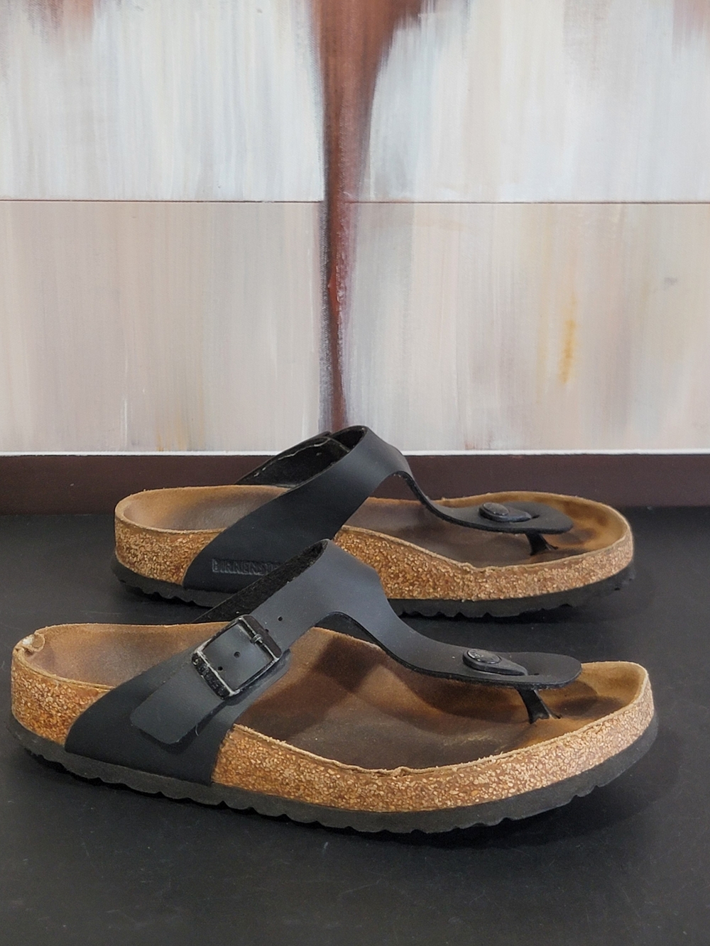 Birkenstock Black Cork Footbed Thong Sandals